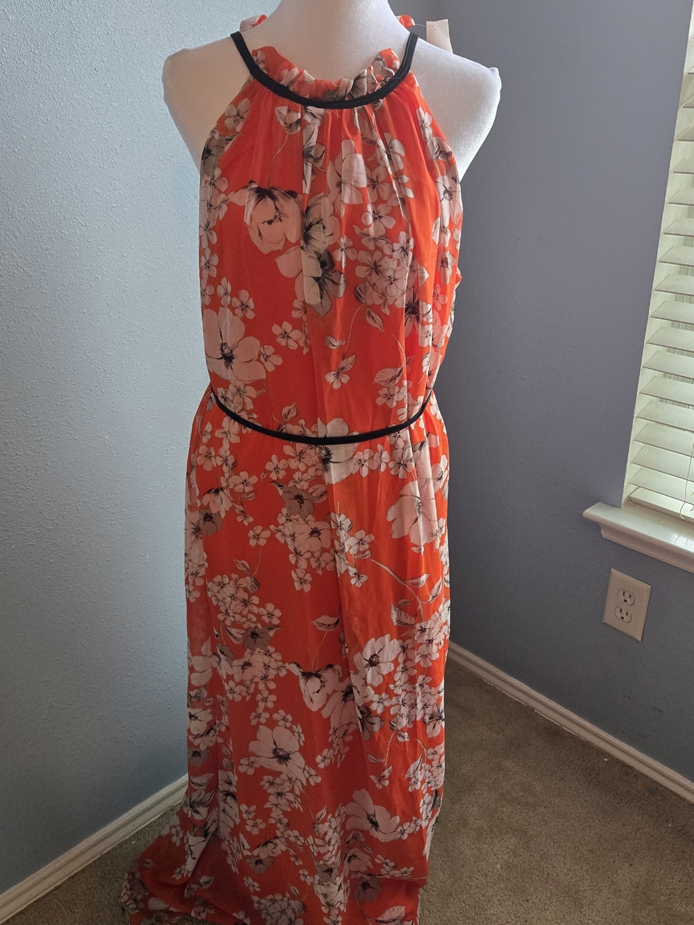 Chetta B  Floral Halter Maxi Dress with Black Trim